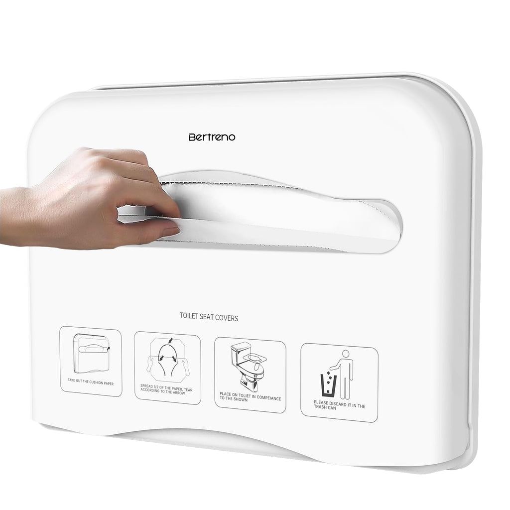 Bertreno Commercial Toilet Seat Cover Dispenser Wall Mount Half-Fold Toilet Seat Cover Holder for Restroom Commercial Bathroom White