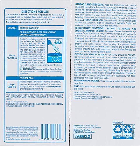 Clorox® Pool&Spa™ Shock Plus, for Crystal Clear Swimming Pool Water, Swim-ready in 15 minutes, Suitable for vinyl pools (6-Pack)