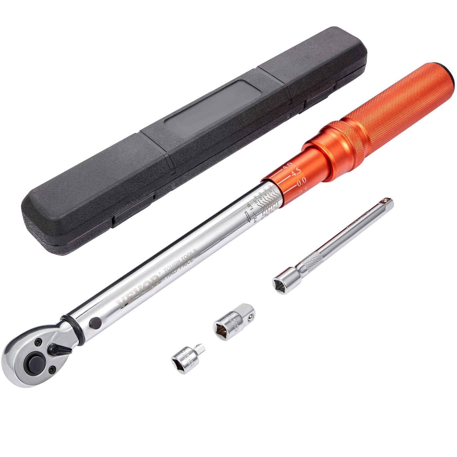 VEVOR 3/8-inch Drive Click Torque Wrench 10-80ft.lb/14-110n.m, Dual-Direction Adjustable Torque Wrench Set with Mechanical Dual Range Scales and Adapters Extension Rod
