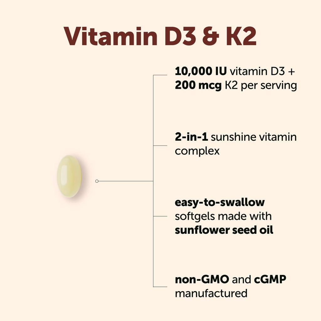 Micro Ingredients Vitamin D3 10,000 IU + K2 MK-7 200 mcg Per Serving, 90 Softgels | Extra Strength* 2-in-1 D3 K2 Supplement | Easy-to-Swallow Softgels Made with Coconut Oil | Non-GMO, Gluten Free