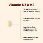 Micro Ingredients Vitamin D3 10,000 IU + K2 MK-7 200 mcg Per Serving, 90 Softgels | Extra Strength* 2-in-1 D3 K2 Supplement | Easy-to-Swallow Softgels Made with Coconut Oil | Non-GMO, Gluten Free