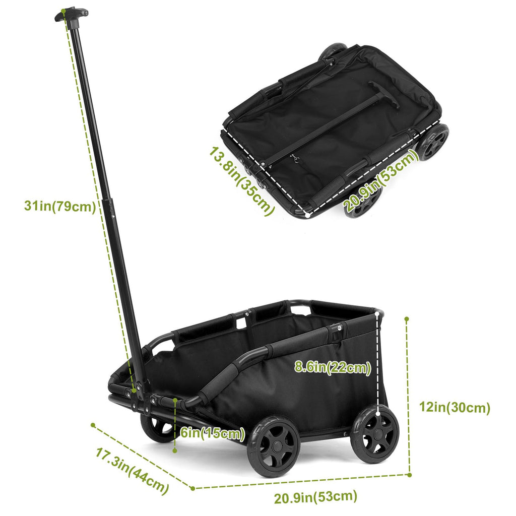AESRAOU Mini Dog Strollers for Mini Pets, Foldable Multifunctional Shopping Carts with Extendable Pull Handle, Doggie Wagon Built-in Cushion and Safety Rope with Storage Bag (Black)