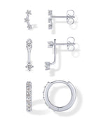PAVOI 925 Sterling Silver CZ Statement Huggie Earring Set, White Gold