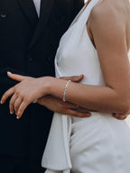 SWEETV Cubic Zirconia Wedding Bridal Bracelet for Brides,Bridesmaids, Silver Crystal Elegant Tennis Bracelet for Women Prom Jewelry Gifts (Style6-Silver)