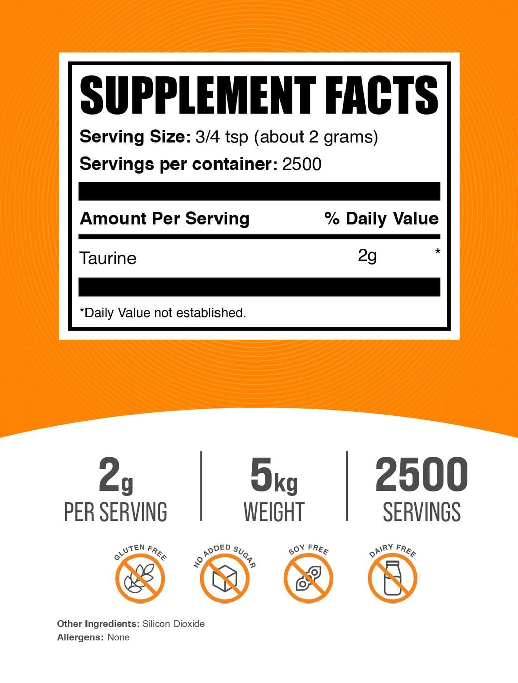 BulkSupplements.com Taurine Powder - Taurine Supplement, Amino Acid Supplement for Energy - Unflavored & Gluten Free, 2g per Serving, 1kg (Pack of 5) (11 lbs)