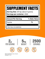 BulkSupplements.com Taurine Powder - Taurine Supplement, Amino Acid Supplement for Energy - Unflavored & Gluten Free, 2g per Serving, 1kg (Pack of 5) (11 lbs)