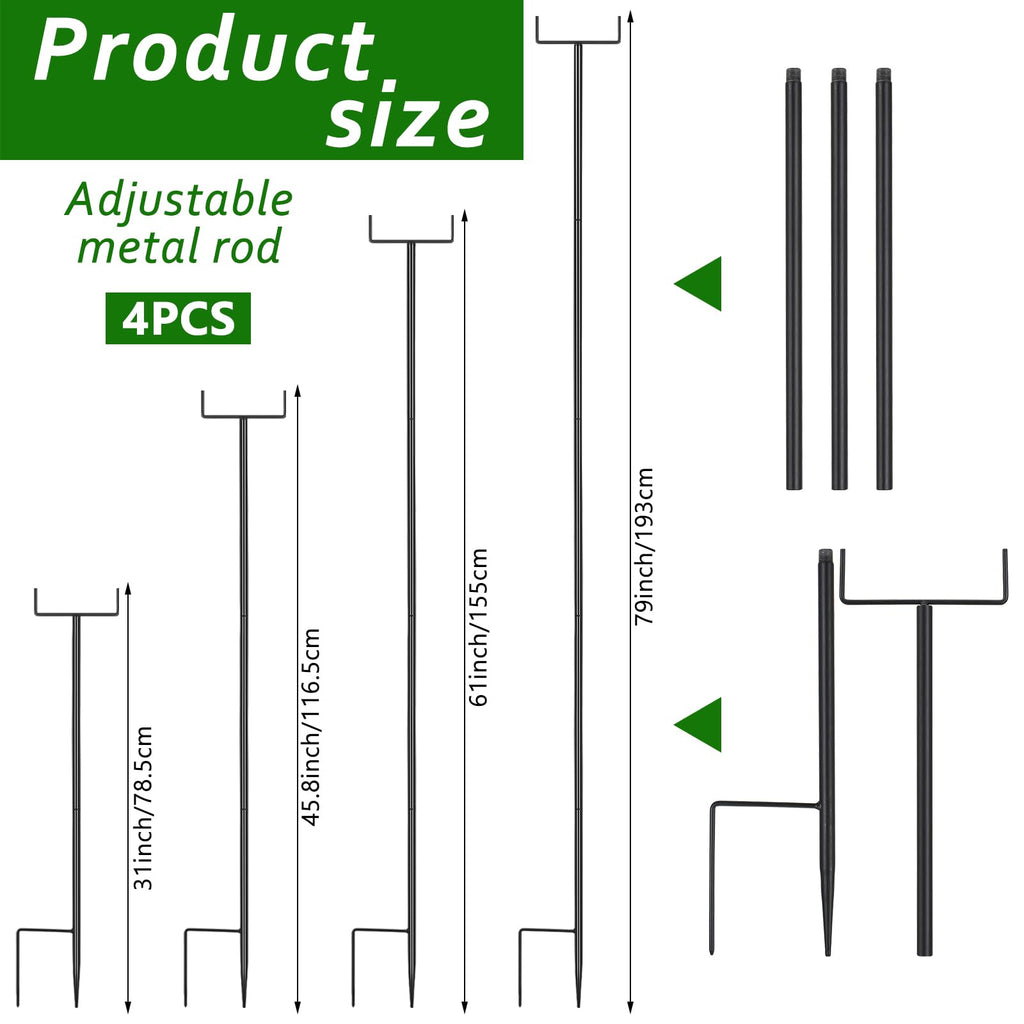 4Pack 6.56ft Metal Garden Netting Support Stakes,Heavy Duty Garden Stakes for Netting Garden Netting Pole with Rustproof for Support Fruits Garden Bed Plant Net