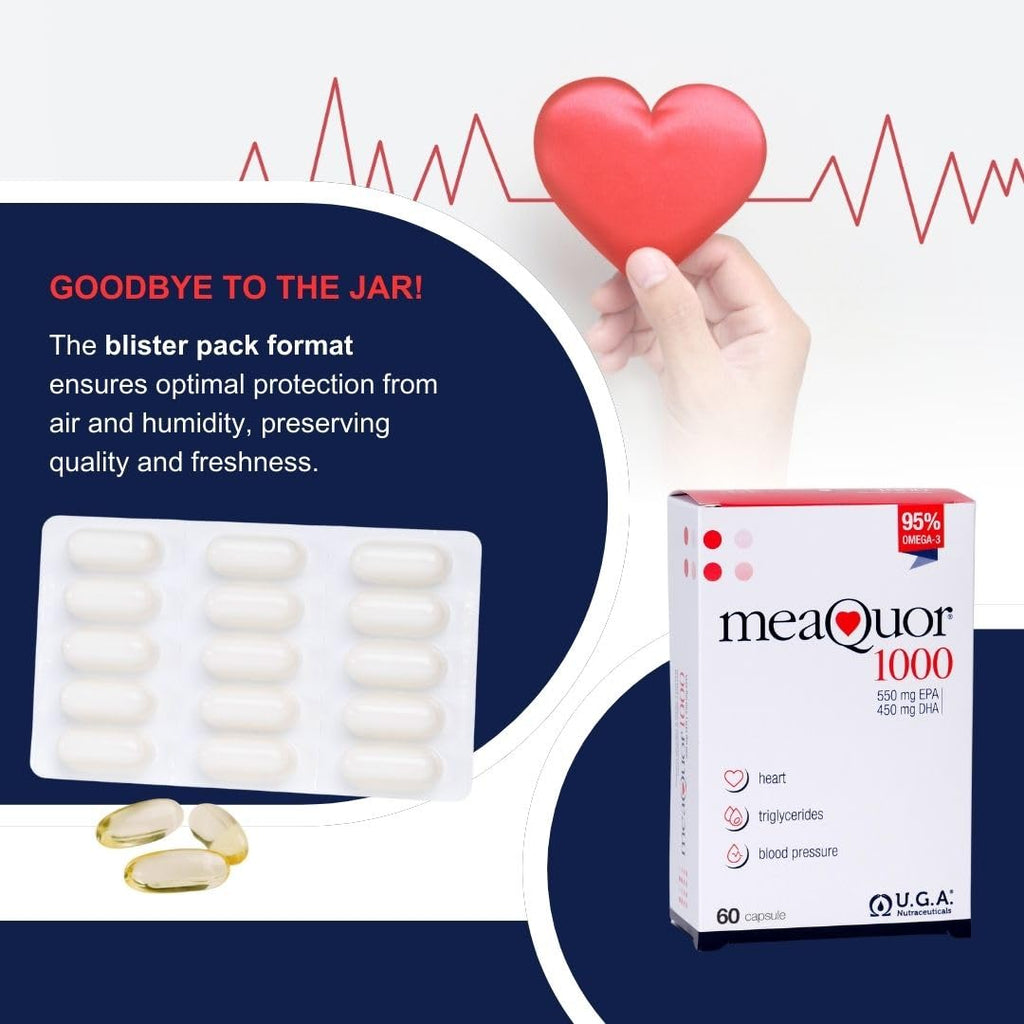 Meaquor 1000 Omega 3 Fish Oil Capsules IFOS Certified - Omega3 1000mg Supplement with EPA and DHA - No Aftertaste (60 Softgel Caps)