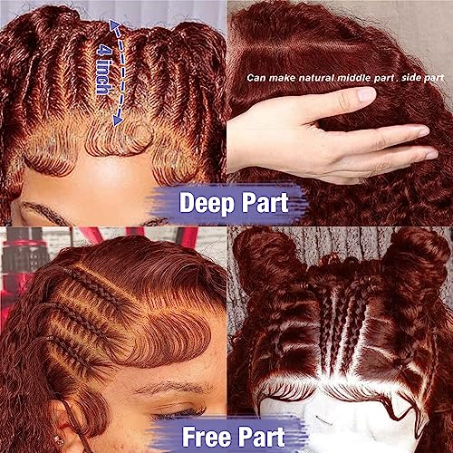 Reddish Brown Lace Front Wigs Human Hair 13x4 Reddish Brown Deep Wave Lace Front Wigs Human Hair for Women Reddish brown Curly Human Hair Wigs Pre Plucked With Baby Hair 180% Density 24inch