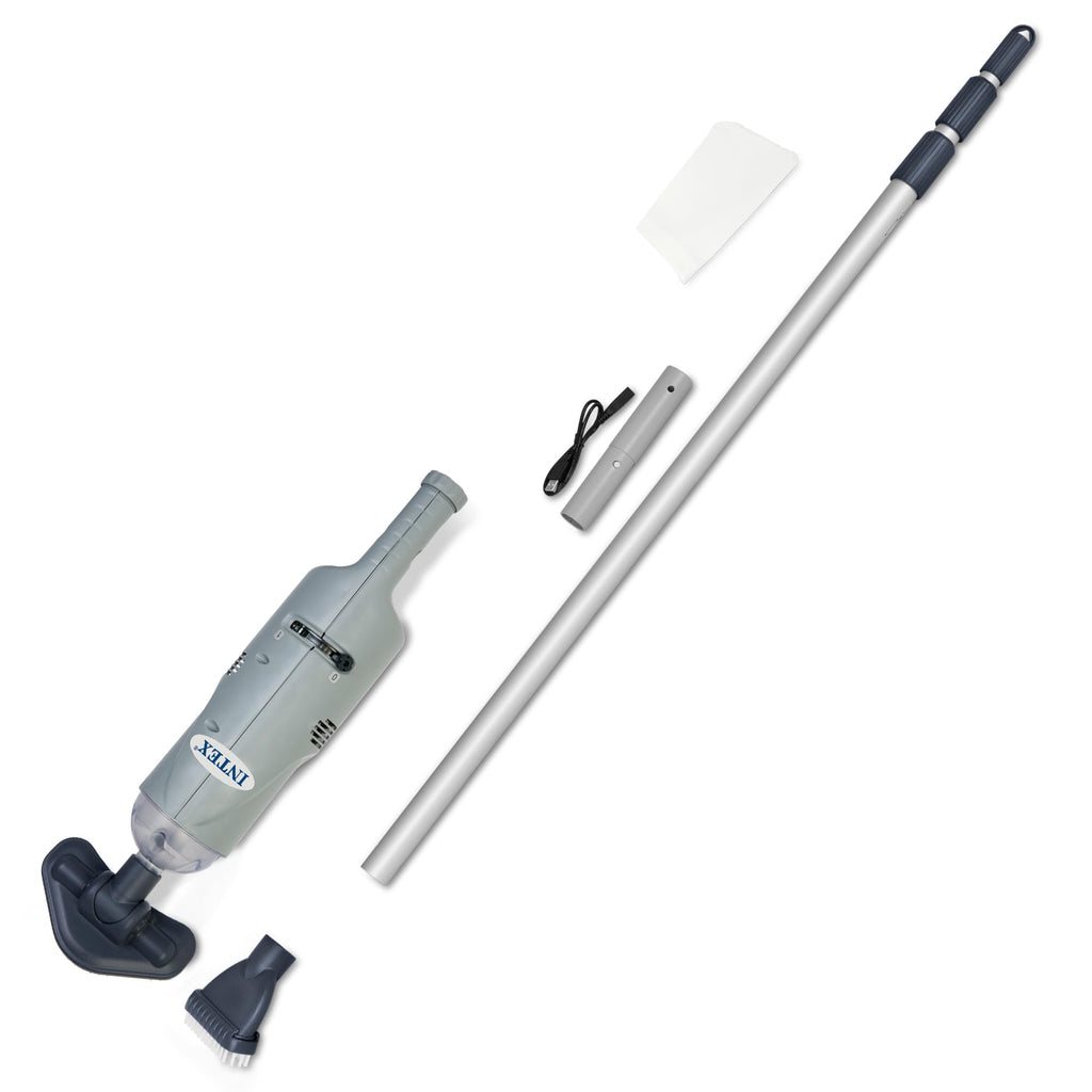 Intex Rechargeable Handheld Pool Vacuum Cleaner with 94” Telescoping Pole, 2 Brush Heads, & Shaft Adapter for PureSpas & Pools