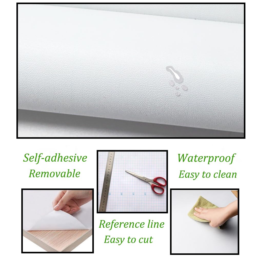 Safiyya 197"x17.7" White Peel and Stick Wallpaper Contact Paper Waterpoof Self-Adhesive Wallpaper Decorative Contact Paper Vinyl Roll for Wall Kitchen