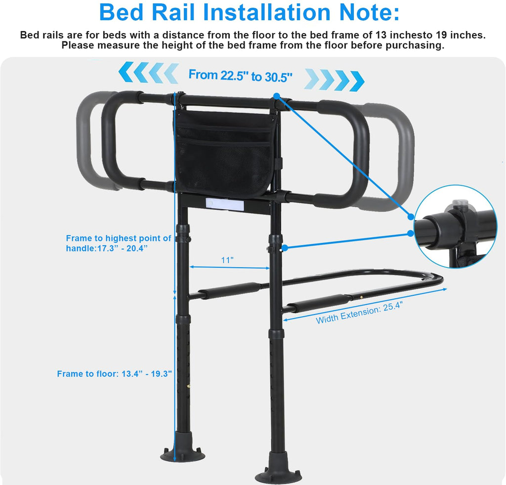Bed Rails for Elderly Adults Safety, Elderly Assistance Products, Bed Rails for Seniors with Non-Slip Handles, Motion Sensor Light Fits King, Queen, Full, Twin (Compatible with Bed Frames 13.2"-19.7")