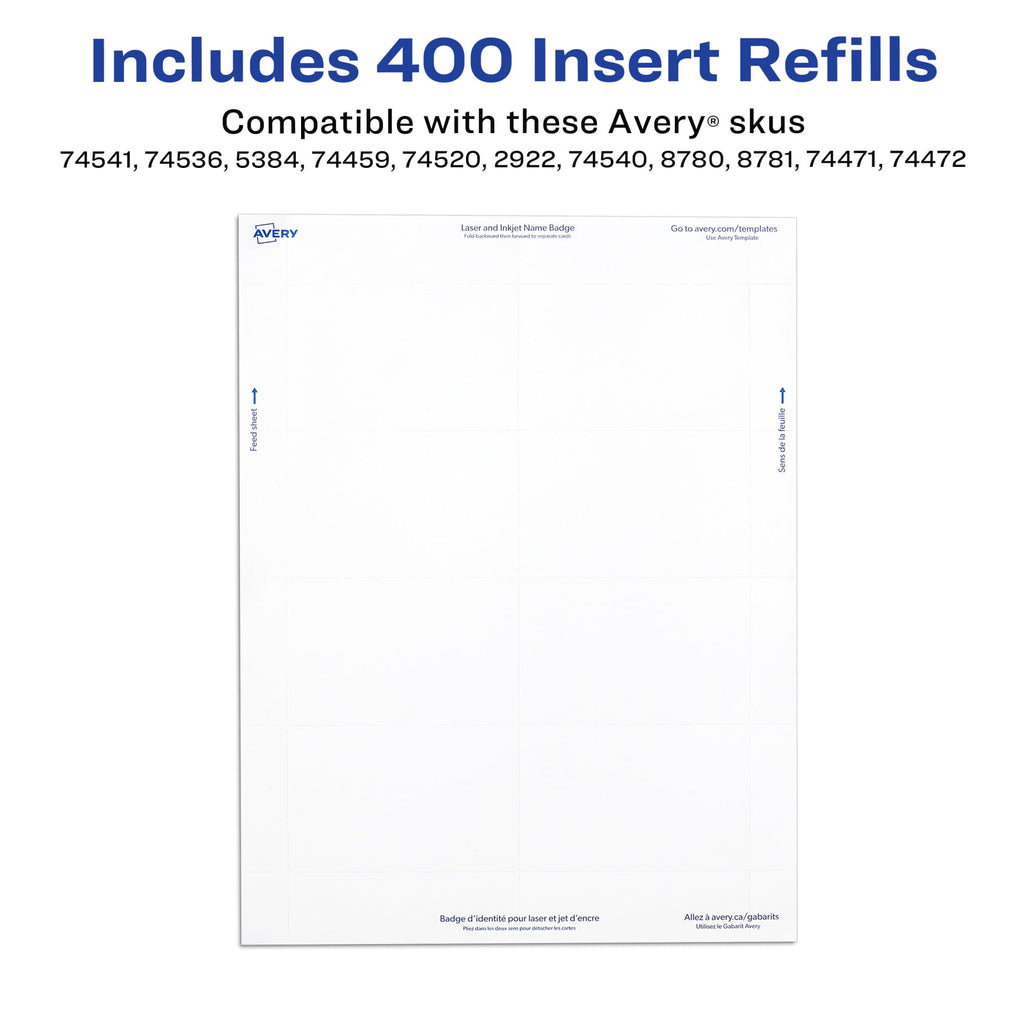 Avery Name Badge Inserts, 3" x 4", 300 White Inserts