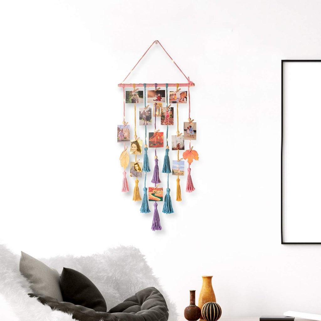 Macrame Hanging Photo Display Wall Boho Room Decor for Teen Girl Gifts