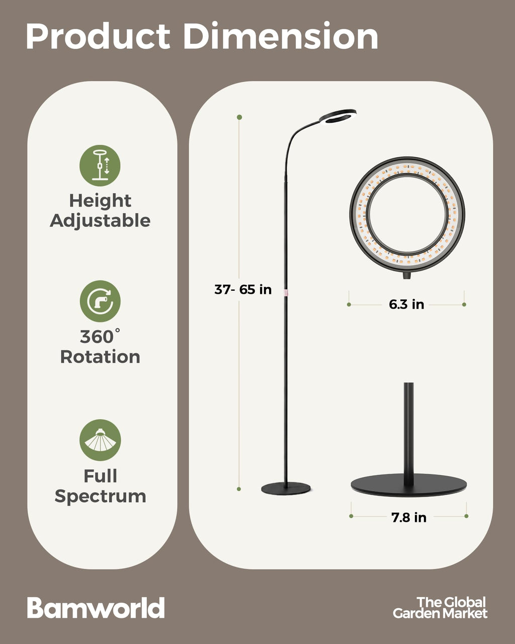 Bamworld Grow Lights for Indoor Plants, Full Spectrum Plant Lights