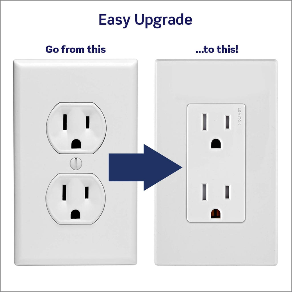Leviton Lever Edge 15 Amp Tamper-Resistant Duplex Wall Outlet, 10-Pack, E5325-MW, White
