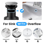 Bathroom Sink Drain with Overflow, Hurran Universal Bathroom Sink Stopper for Bathroom Vanity Vessel Sink, Plastic Pop-up Sink Drain with Hair Catcher Anti-Clog Strainer, 2 Pack, Brushed Nickel