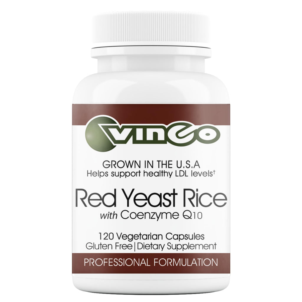 Vinco Inc– Red Yeast Rice with Coenzyme Q10 Dietary Supplement | (120 Capsules) | Supports Healthy Cholesterol, Heart Function & Circulation | Grown in the USA | Gluten Free