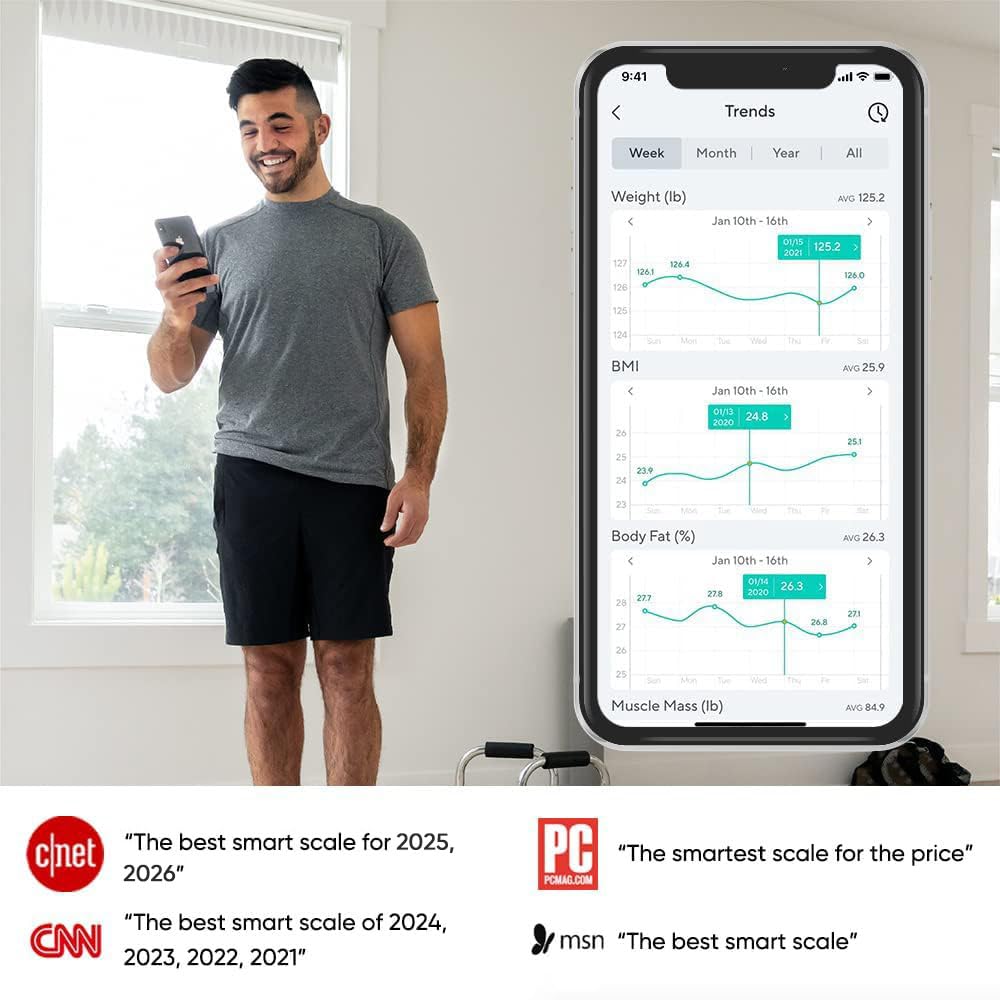 Wyze Smart Scale X - Digital Bathroom Scale for Body Weight, BMI, Body Fat, Muscle Mass, Heart Rate Monitor | Sync with Health Apps | for People, Baby & Pet, 400 lbs (Black)