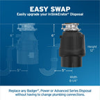 InSinkErator Power .75HP, 3/4 HP Garbage Disposal, Power Series EZ Connect Continuous Feed Food Waste Disposer, Black