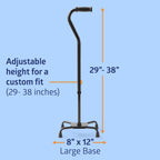 Medline Aluminum Quad Cane with Large Base for Balance, Knee Injuries, Leg Surgery Recovery & Mobility, Portable, Lightweight Walking Aid for Seniors & Adults