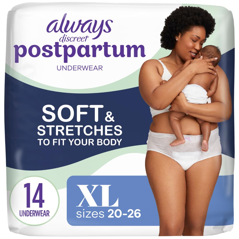 Always Discreet Postpartum and Adult Incontinence Underwear for Women, Extra Large, Maximum Protection, 14 Count