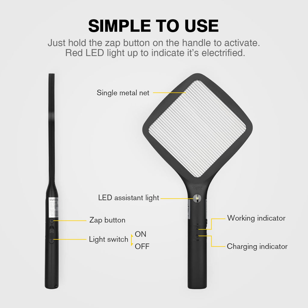 mafiti 2 in 1 Electric Fly Swatter Rechargeable with Flashlight Mosquito Zapper Bug Zapper Racket Fly Killer Indoor Outdoor