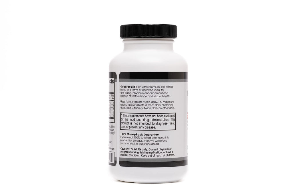 Beverly International Quadracarn 4X-Potency, Lab Tested Ultra-Premium Carnitine Blend for Fat Loss, Muscle Definition, Metabolism, Mood, Energy Boost, Anti-Aging, Brain Function. 120 Tablets.