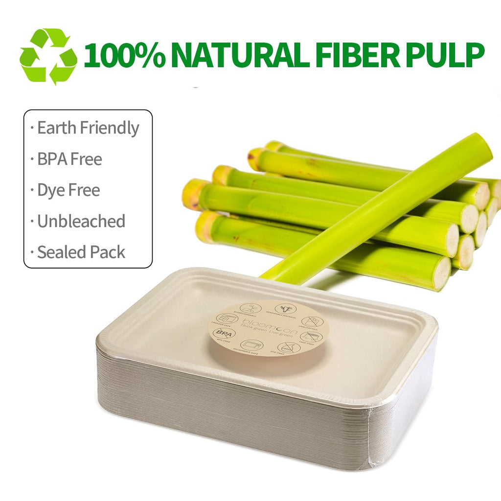 bloomoon 14 Inch Disposable Food Trays for Party 50 Pack Large Paper Plates