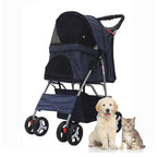 LWWJJ Pet Stroller 4 Wheels, Multifunction Dog Cat Jogger, Folding Lightweight Travel Stroller with Detachable Carrier & Cup Holder for Small/Medium Dogs and Cats, Navy Blue