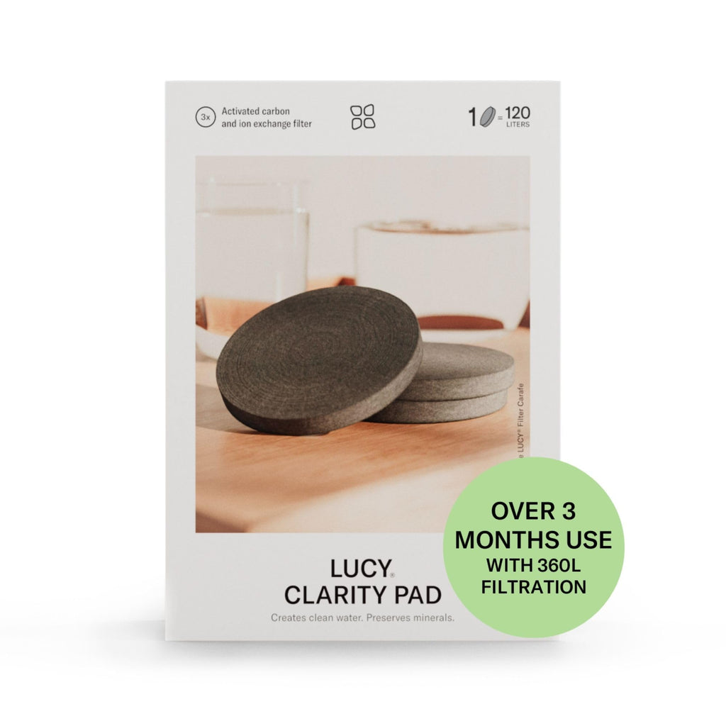 LUCY® Water Filter cartridges - 3X Water Clarity Filter pad Refills for LUCY® Filter Carafe | Filters pollutants and Keeps Minerals with ion Exchange Technology | Patented, scientifically Tested