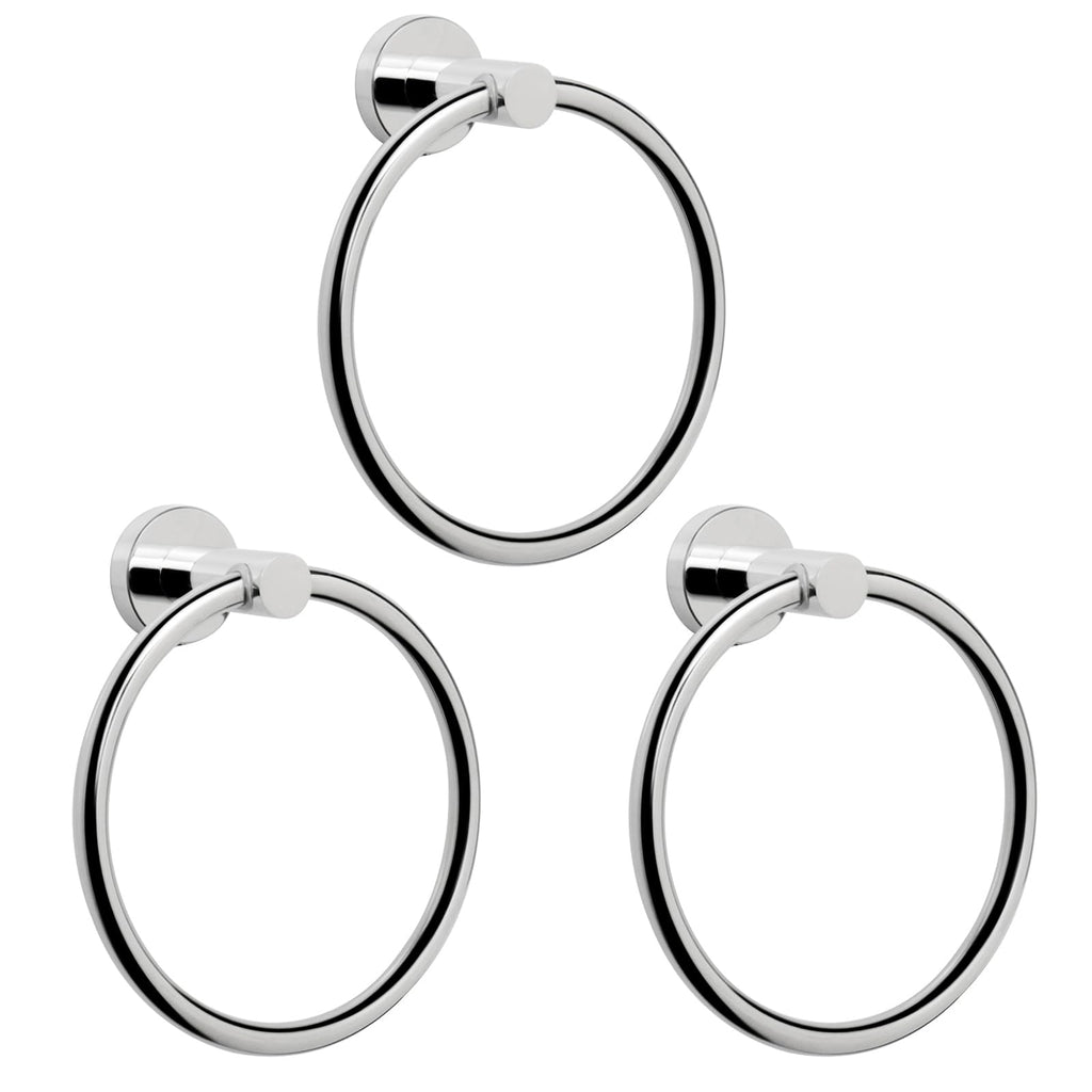 NearMoon Bath Towel Ring, Bathroom Hardware Accessories-Thicken Stainless Steel Hand Towel Holder for Bathroom, Modern Round Towel Hanger Wall Mounted (Chrome, 3 Pack)