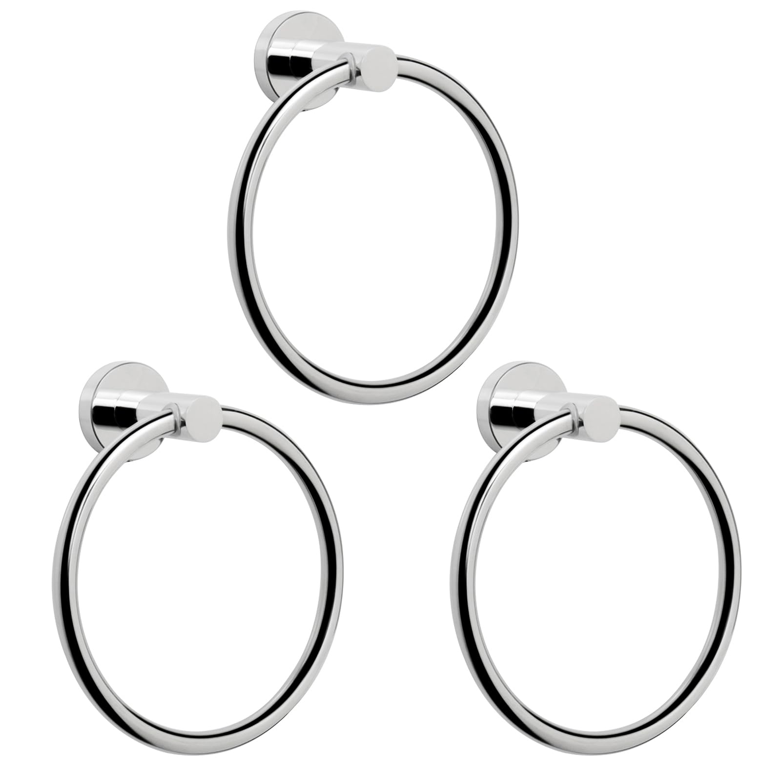 NearMoon Bath Towel Ring, Bathroom Hardware Accessories-Thicken Stainless Steel Hand Towel Holder for Bathroom, Modern Round Towel Hanger Wall Mounted (Chrome, 3 Pack)