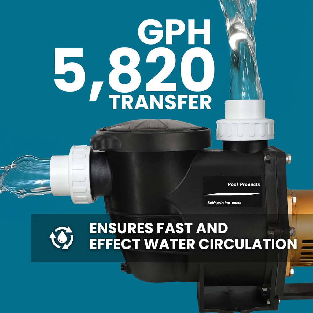 XtremepowerUS 2HP In-Ground Swimming Pool Pump Dual Speed High Flow 2" Inlet 230V High Flo 2-Speed w/ Slip-On Fitting Adapter, 5,820 GPH with Filter Basket