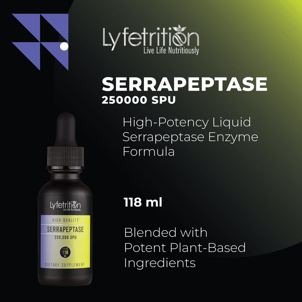 Lyfetrition Serrapeptase 250000 SPU 118 ml, 4 FL Oz Liquid, 220 Servings, Made in USA, Quick Absorption, Potent Ingredients, Non-GMO