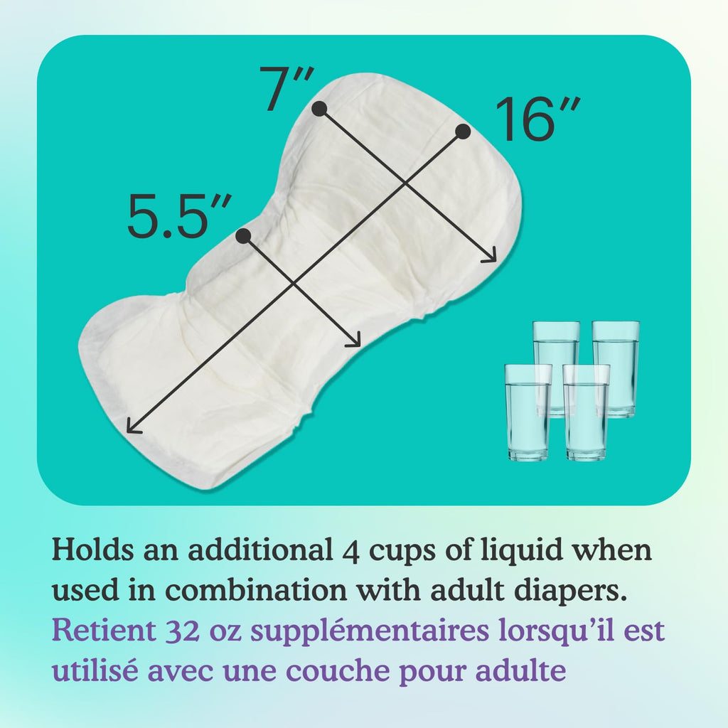 Because Overnight Incontinence Booster Pads for Men and Women, Adds 4 Cups Extra Absorbency to Adult Diapers, Super Soft, Adhesive Strip Backing, Unisex, 20 Count