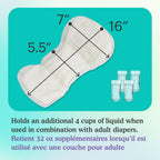 Because Overnight Incontinence Booster Pads for Men and Women, Adds 4 Cups Extra Absorbency to Adult Diapers, Super Soft, Adhesive Strip Backing, Unisex, 20 Count