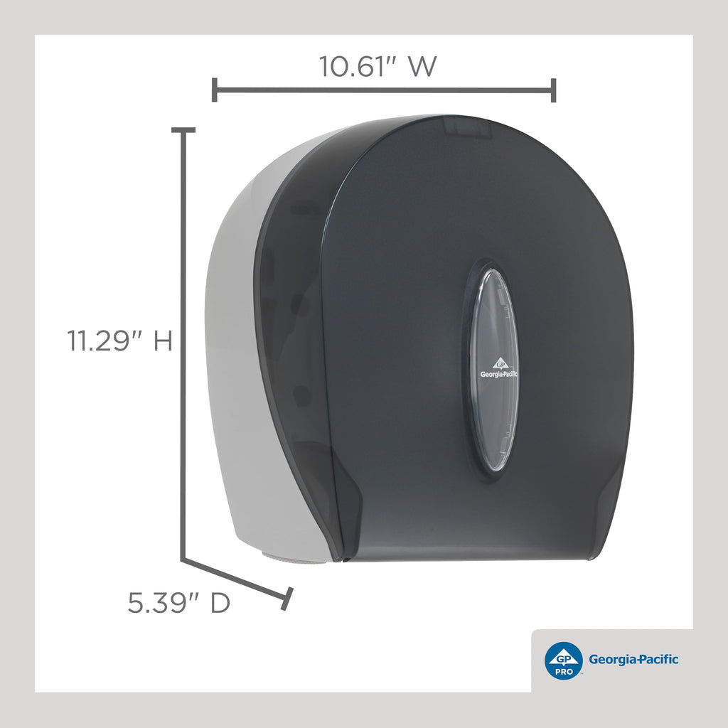 Georgia-Pacific Single-Roll Jumbo Toilet Paper Dispenser by GP PRO (Georgia-Pacific), Translucent Smoke, 59009, 10.610" W x 5.390" D x 11.290" H