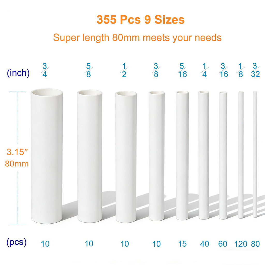 Twippo Heat Shrink Tubing Kit 355pcs - 3:1 Adhesive Lined - Electrical Waterproof Industrial Heat Shrink Terminal Connectors - Marine Grade Wire Connector Shrink Wrap Tube - 3.15" Length - White