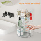 Rotating Makeup Organizer, DIY 8 Adjustable Layers Spinning Skincare Storage, Cosmetic Display Case with Brush Holder and Perfume Tray, Multi-Function Vanity Bathroom Countertop Organizer Clear