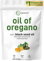 Micro Ingredients Oil of Oregano Softgels, 300 Count | 2 in 1 Formulated with Black Seed Oil | 4X Strength Carvacrol & Thymoquinone | Plant Based, Non-GMO