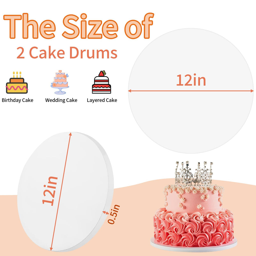 Cake Drums 12 Inch, 2 Pcs Sturdy 1/2 Inch Cake Base Cake Boards