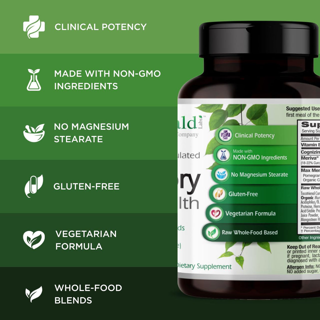 EMERALD LABS Memory Health - Brain Health & Memory Supplement - Supports Energy & Focus - Features Meriva Turmeric, Vitamin B12 & More - 60 Vegetable Capsules (30-Day Supply)