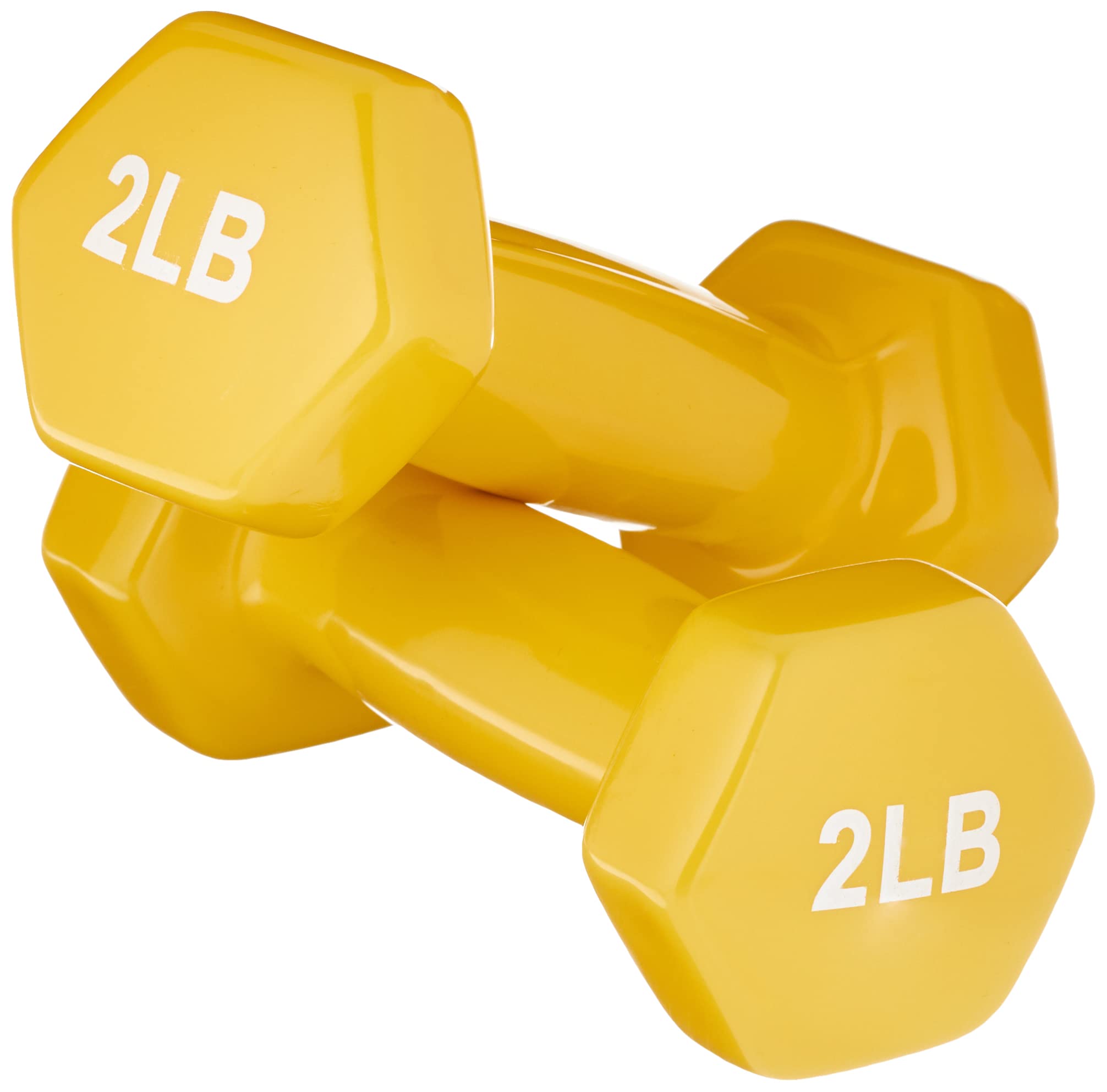 Amazon Basics Vinyl Coated Dumbbell Hand Weights, 2 Pounds, Pair, Yellow