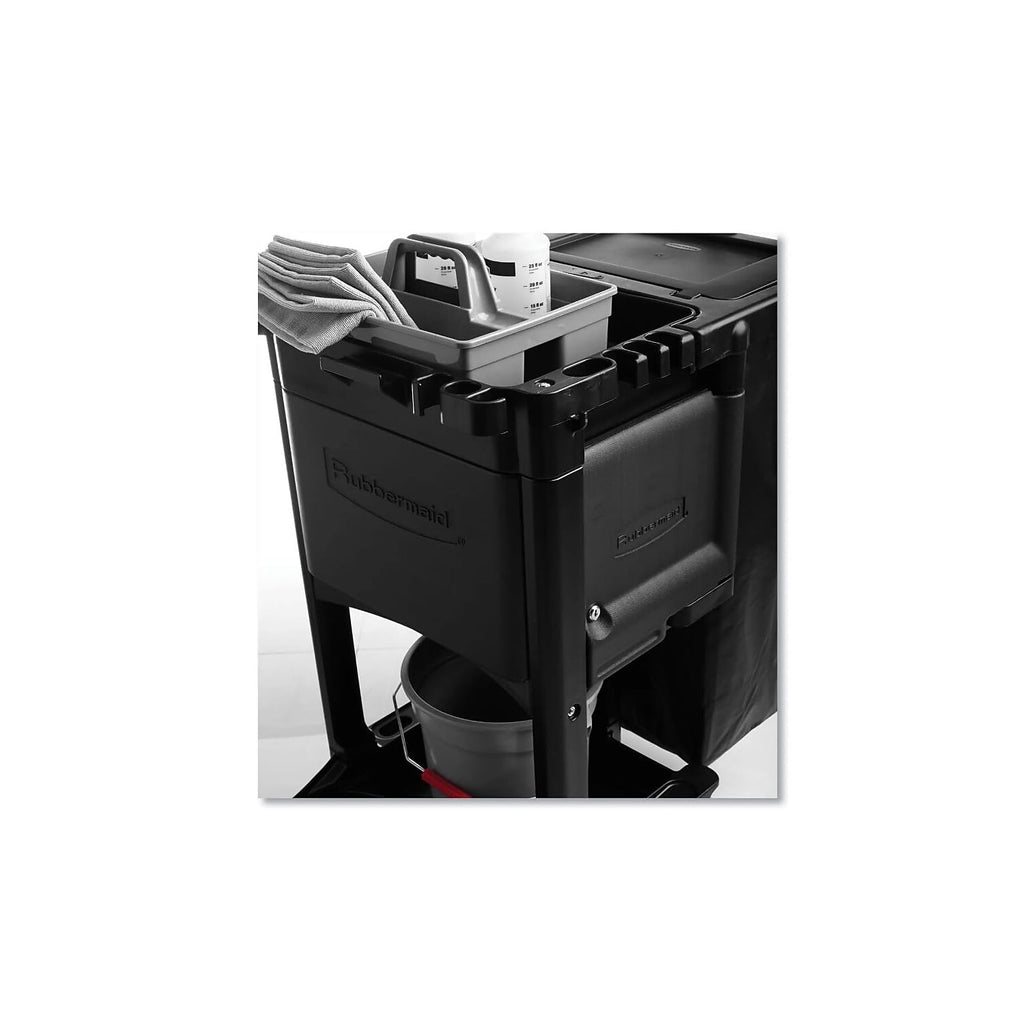 Rubbermaid Commercial Products Executive Series Janitorial and Housekeeping Cleaning Cart with Locking Cabinet, Wheeled with Zippered Black Vinyl Bag, Black, 38.4" H x 21.8" W x 46" L