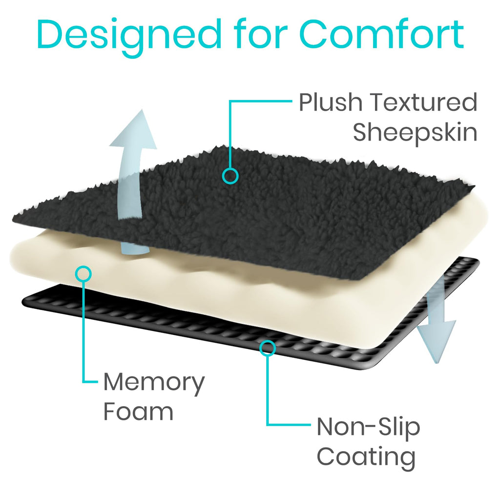 Vive Mobility Knee Scooter Pad Cover - Soft Plush Adult Sheepskin Memory Foam Cushion, Walker Accessory for Knee Roller, Padded Accessories Leg Cart Improves Comfort with Injury, Universal Fit (Black)