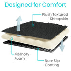Vive Mobility Knee Scooter Pad Cover - Soft Plush Adult Sheepskin Memory Foam Cushion, Walker Accessory for Knee Roller, Padded Accessories Leg Cart Improves Comfort with Injury, Universal Fit (Black)