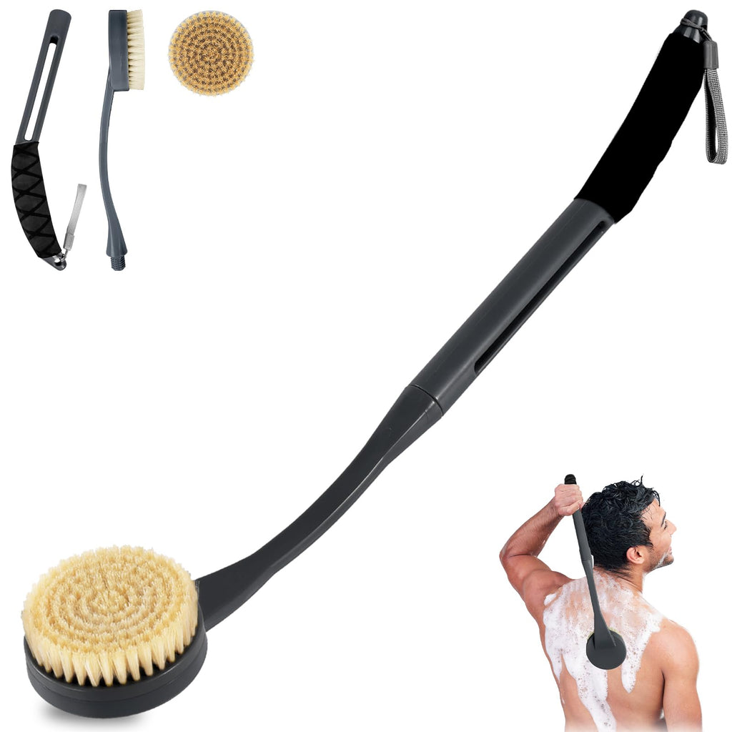 Back Brush Long Handle for Shower, 20.5” Back Bath Brush for Shower, Back Scrubber, Exfoliation and Improved Skin Health for Elderly with Limited Arm Movement, Disabled