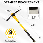 Nohovu Pickaxe with Shock Absorbing Fiberglass Handle, Heavy Duty Forged Steel Pick Axe for Digging, 36 Inches (406Y)