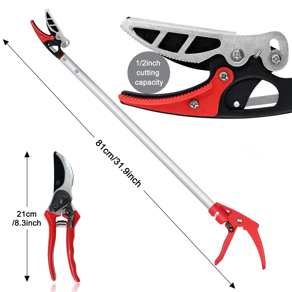 Byhagern 32-Inch Cut and Hold Pruners, Long-Reach Tree Pruner with Rotating Cutter Head, Long Pruning Shears for Garden, Fruit Picking, Branches Trimming